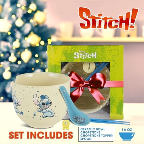 Stitch Ramen Bowl Set, 20oz Ceramic Instant Noodle Bowl, Chopsticks