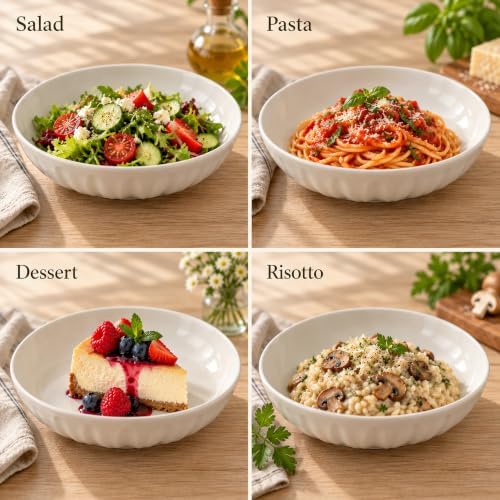 8 Inch Ceramic Pasta Bowls, 4 Pack, 21 Oz Serving Bowls, White