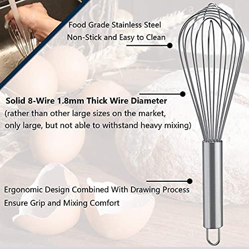 Whisks for Cooking, 3 Pack Stainless Steel Whisk for Blending
