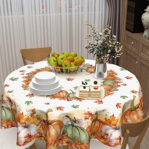 Fall Tablecloth Round 70 Inch Thanksgiving Harvest Pumpkin Table Cloth
