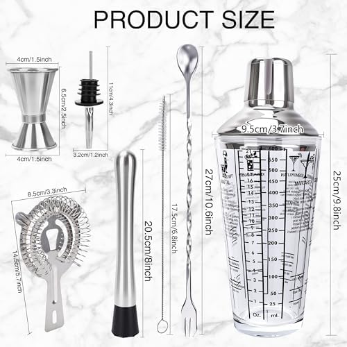 8 Pcs Cocktail Shaker Kit 21 oz Glass Bar Shaker Set with Stainless