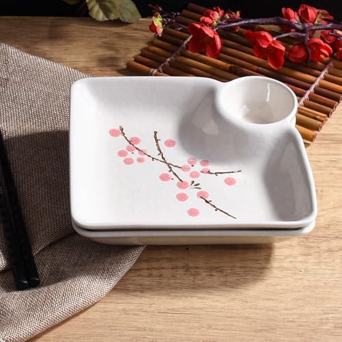 Porcelain Sushi Plate with Vinegar Dish Set of 2, 7'' Dumpling Plates