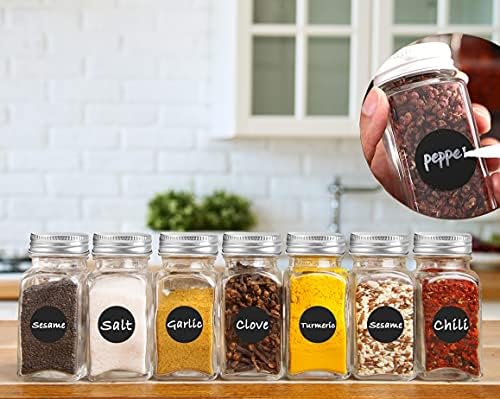 ROYALHOUSE 12 Pcs Glass Spice Jars/Bottles - 4oz Empty Square Spice