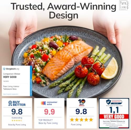 32 Piece Stoneware Dinnerware Set for 8, Handcrafted Plates and Bowls Set