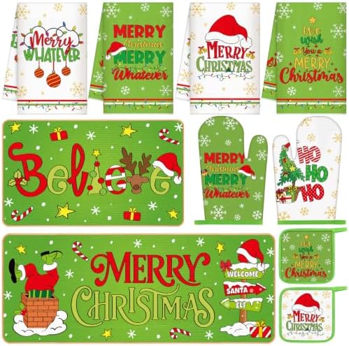 HunnmingRe 10 Pcs Lime Green Red Christmas Kitchen Decor Accessories