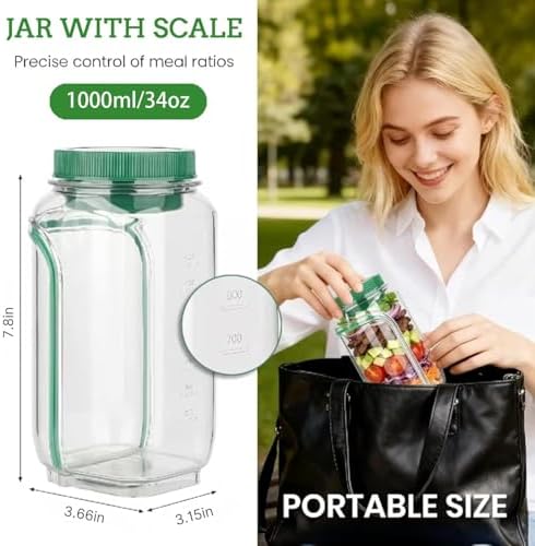 Salad Jar with Side Opening, Leakproof Mason Jar Container, Portable