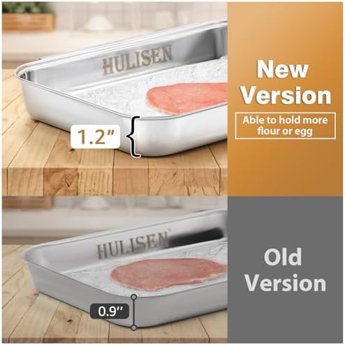 HULISEN Breading Trays Set of 3, Stainless Steel Breading Pans, Small