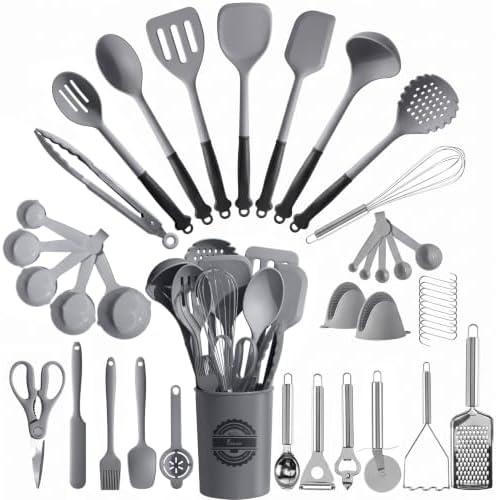 Kikcoin 43 PCS Silicone Kitchen Utensils Set, Gray