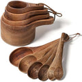 10-Piece Wooden Measuring Cups and Spoons Set, Handcrafted Acacia