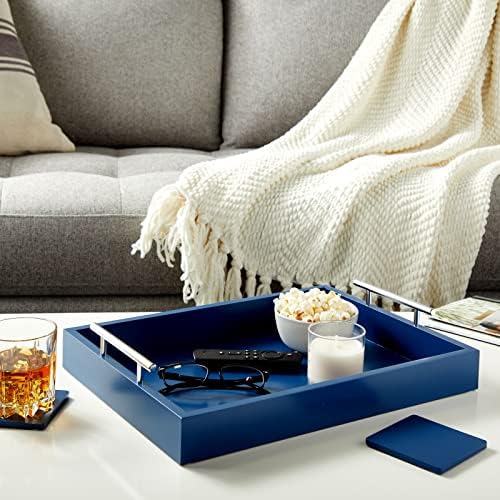 Juvale Coffee Table Tray - 15.7 x 11.8 x 3 in, Blue, Rustic Wood