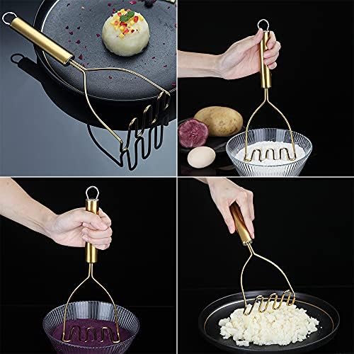 Gold Potato Masher, Stainless Steel Heavy Duty Metal Potato Ricer With