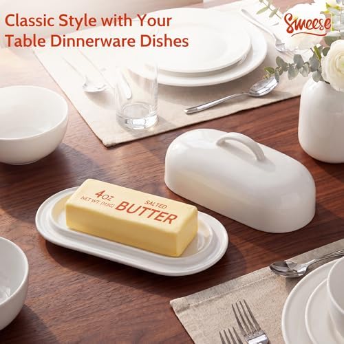 Sweese Ceramic Butter Dish with Lid, 6-Inch 4 oz Butter Keeper for