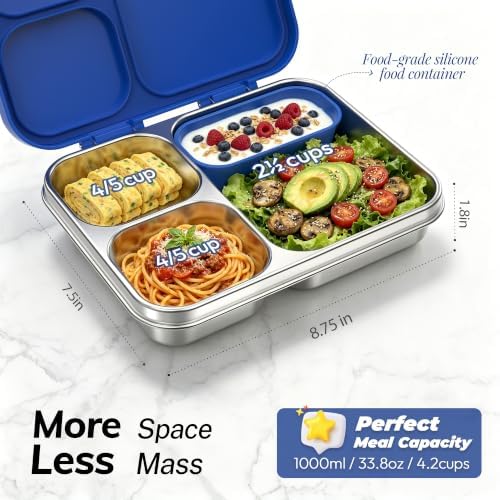 HOMEKOL Stainless Steel Lunch Box for Kids, 3-Compartment