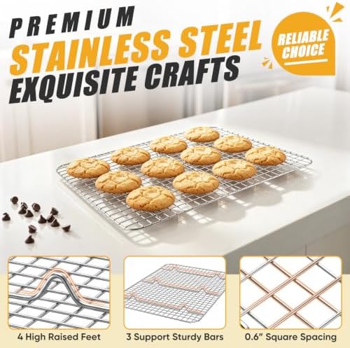 TeamFar Stainless Steel Baking Sheet with Wire Rack Set, 16"x 12"x 1"