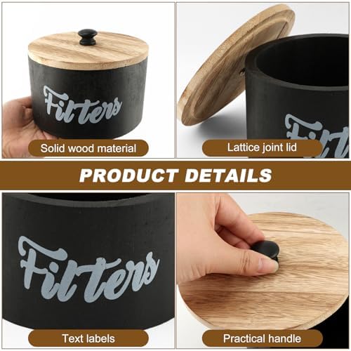 Wooden Coffee Filter Holder with Lid, Round Coffee Filter Storage