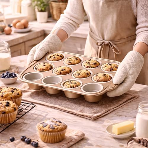 2Pack Silicone Muffin Pans with Steel Frame, 12-Cup Nonstick Bakeware