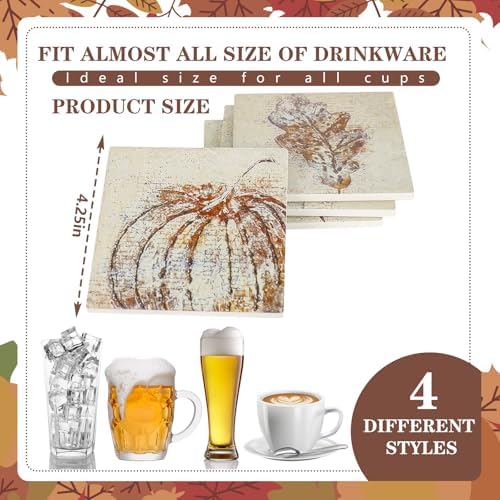 FYSUIMU 4Pcs Fall Leaves Coasters Vintage Autumn Maple Leaf Pumpkin