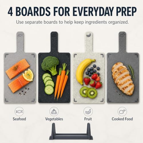 4PCS Small Cutting Board Set with Holder, Color Coded Plastic