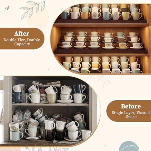 Novabright 1 Pcs 3-Tier Expandable Mug Holder Cabinet,Walnut Wood