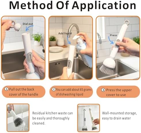 QMUNLLO Rotating Dish Brush and Soap Dispenser Set, White