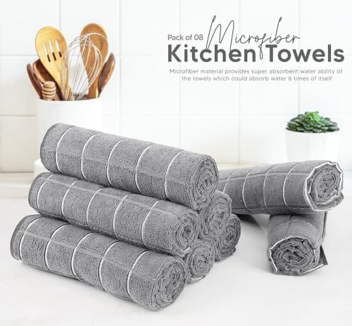 Utopia Towels Microfiber Kitchen Towels 8 Pack 18x26 Inch Grey
