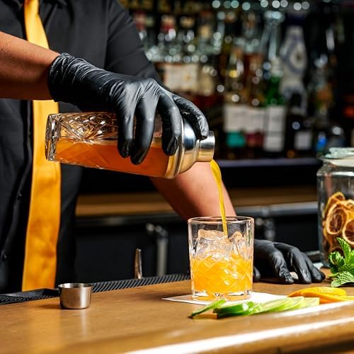Glass Cocktail Shaker, Martini Shaker with Stainless Steel Lid &