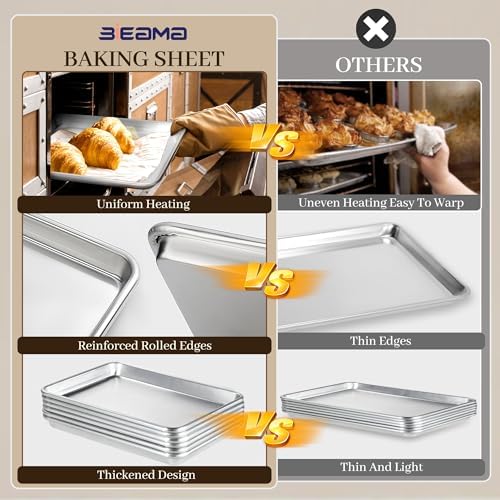 BIEAMA 6 Pack Half Size Baking Sheet Pan, Aluminum Commercial Pan 18"