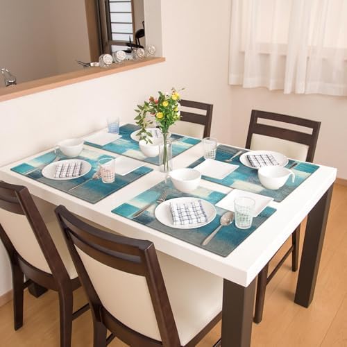 Emvency Farmhouse Placemats Set of 4, 12x18 Inch, Teal and Grey