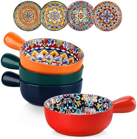 vancasso Boho 23 Oz French Onion Soup Bowls with Handles, Ceramic, Set