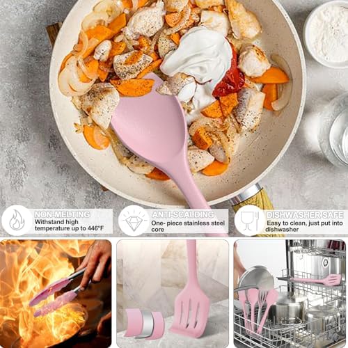 Umite Chef 22-Piece Silicone Utensil Set, Pink