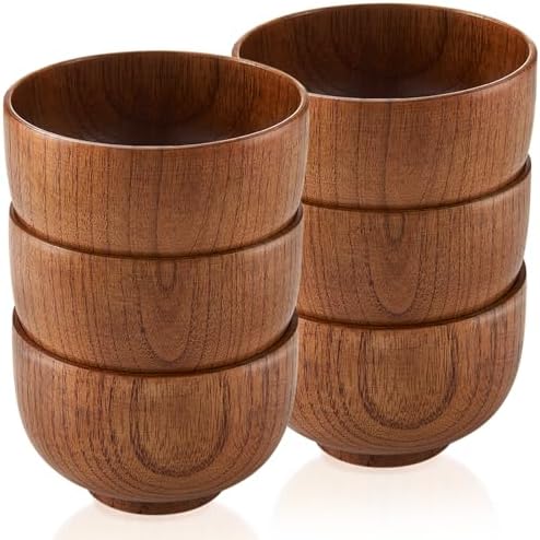 Tioncy 6 Pcs Acacia Wood Small Bowls 4.13 x 2.64 Inch Wooden Bowls