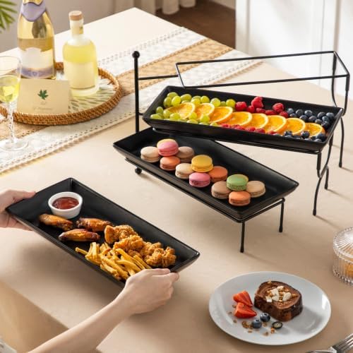 MALACASA 3 Tiered Serving Trays, Rotating Porcelain Dessert Stands