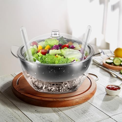 MOLIGOU Iced Salad Bowl, Salad Serving Bowl with Ice Holder and Lid