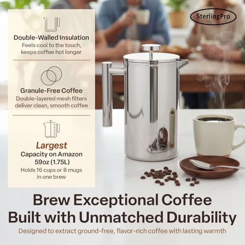 SterlingPro 64oz Stainless Steel French Press Coffee Maker