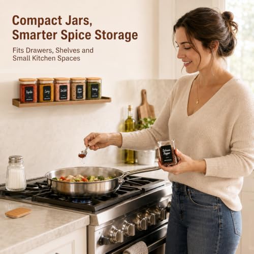 ComSaf Glass Spice Jars 8oz Set of 6, Seasoning Containers with 9