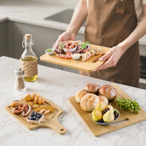 Bamboo Cutting Board Set of 3 Natural Wooden Chopping Boards with