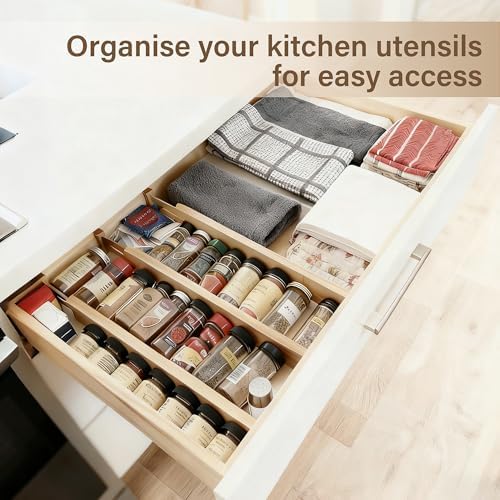 Adjustable Bamboo Drawer Dividers of 4, Expandable Organizers (16.9"-22.2")