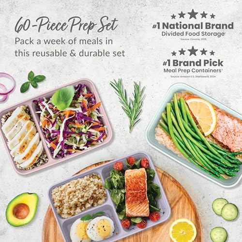 Bentgo Prep Meal Prep Kit, 1, 2 & 3-Compartment Containers, 60 Piece
