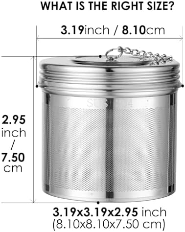 Extra Large Tea Infuser -304 Tea Filter with Threaded Lid & Chain