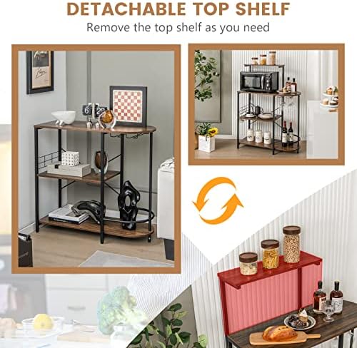 Giantex Kitchen Bakers Rack, 4-Tier Microwave Stand, Rustic Brown