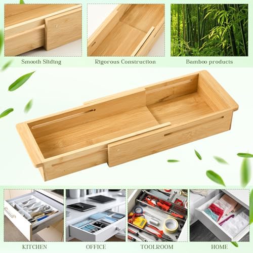 LemonRoad Bamboo Sliding Drawer Organizer, 12.4-17.7 Inch
