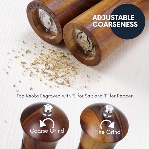 Wooden Salt and Pepper Grinder Set with Tray, 8 Inch, Set of 2