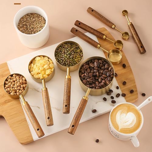 8Pcs Measuring Cups and Spoons Set - Golden Stainless Steel Measuring
