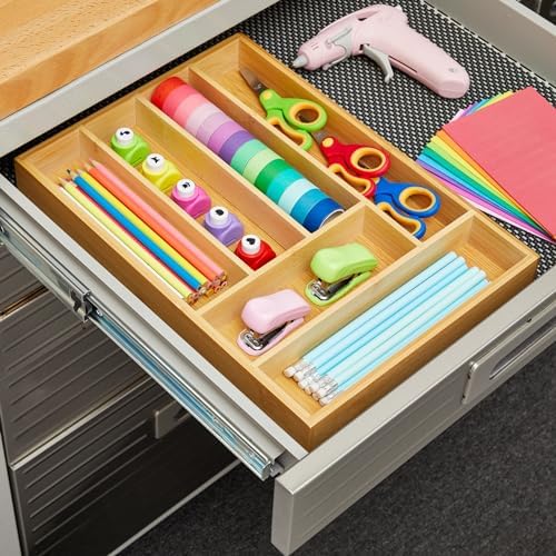 Juvale Silverware Organizer Tray - Brown Bamboo, 6-Slot, 14.5 x 10.25