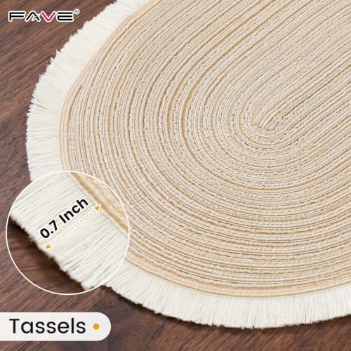 FAVE Boho Oval Woven Placemats Set of 6, Washable Table Mats with