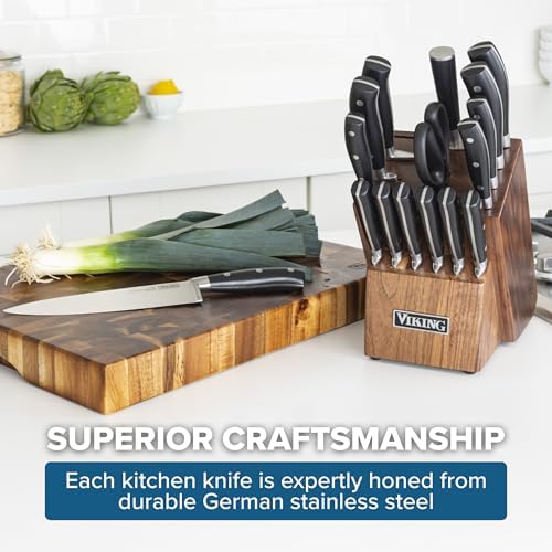 Viking 17-Piece Kitchen Knife Set, Light Walnut Block
