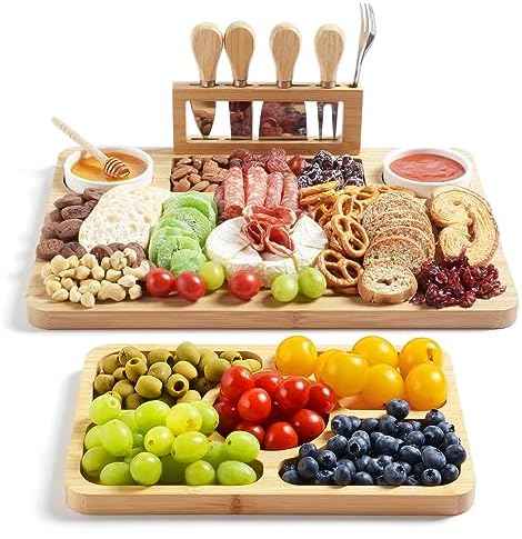 ROCIRLAB Bamboo Charcuterie Boards (23"×11"×0.8") and Knife Set, Lightweight Cheese Board and Platter, Unique Gift for Housewarming, Anniversary & Wedding, Mother's Day and Christmas for Women…