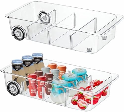 2Pack Roll Out Fridge Caddy Bins Pull Out Drawer with Wheels