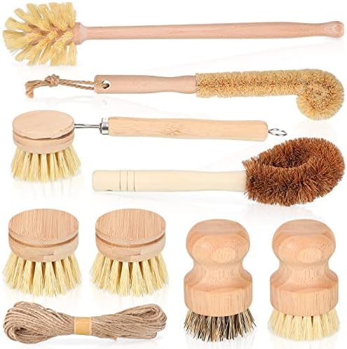 8 Pcs Bamboo Dish Brush Dish Washing Scrub Bottle Brush Wooden Palm