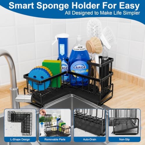 Black L-Shaped Sink Caddy with Drain